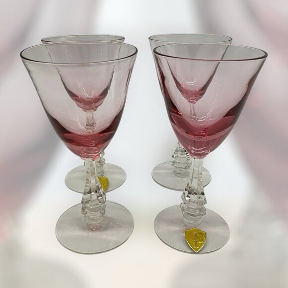 Tiffin Franciscan Wisteria Pink Wine Stemware Set of 4 Vintage Glassware MCM - Picture 10 of 11
